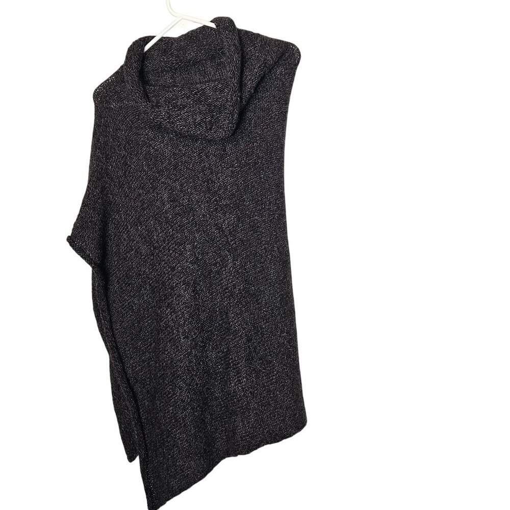 Handmade Hand Knitted Mohair Wool Loose Knit Poncho‎ Charcoal Gray Cowl Neck